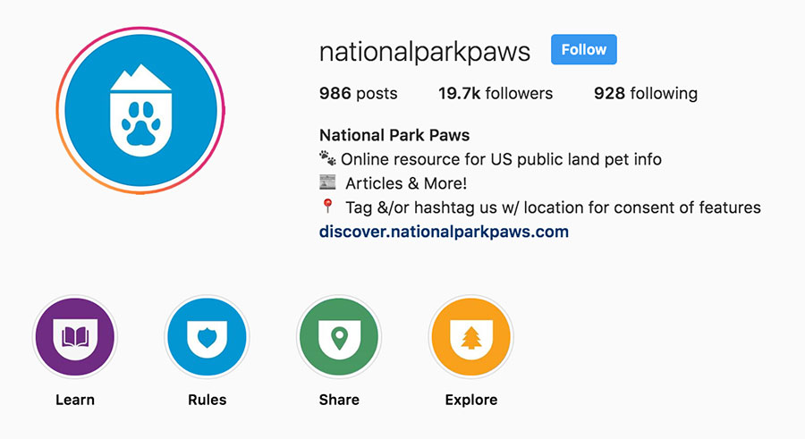 national park paws instagram